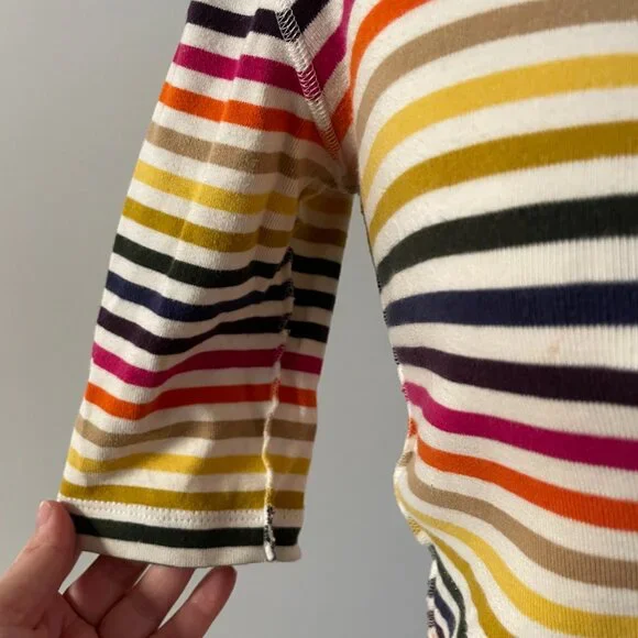 90s Sonia Rykiel Rainbow Stripe Rhinestone Babydoll T-shirt Crewneck Medium - Picture 4 of 15
